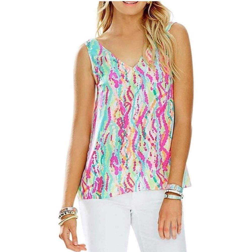 Lilly Pulitzer Silk Tank Top‎ Resort Wear Tropical Vibes Size XXS